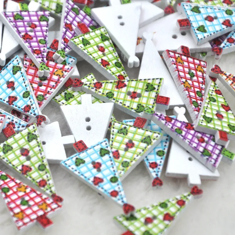 

10/50/100pcs Mix Lots Christmas Tree Wood Buttons Sewing Craft Mix WB235
