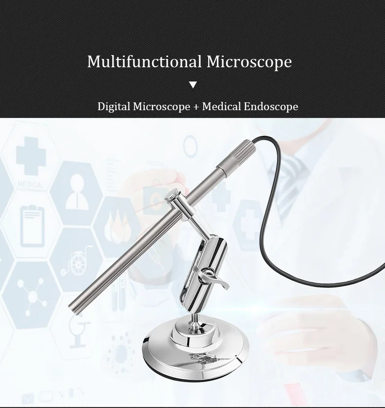 

3 In 1 Digital Microscope 1080P USB Endoscope Camera 8 Leds IP67 1.0 mp 200X magnification Stand Magnifier Windows Android MAC