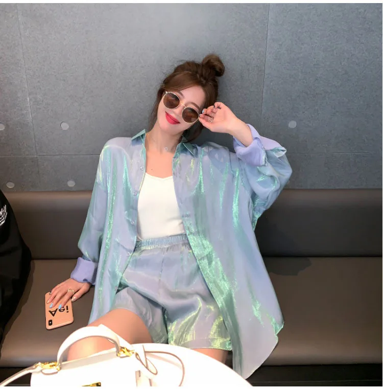 

Set Women's Summer 2021 Korean Mermaid Ji Shirt Shorts Two-piece Set