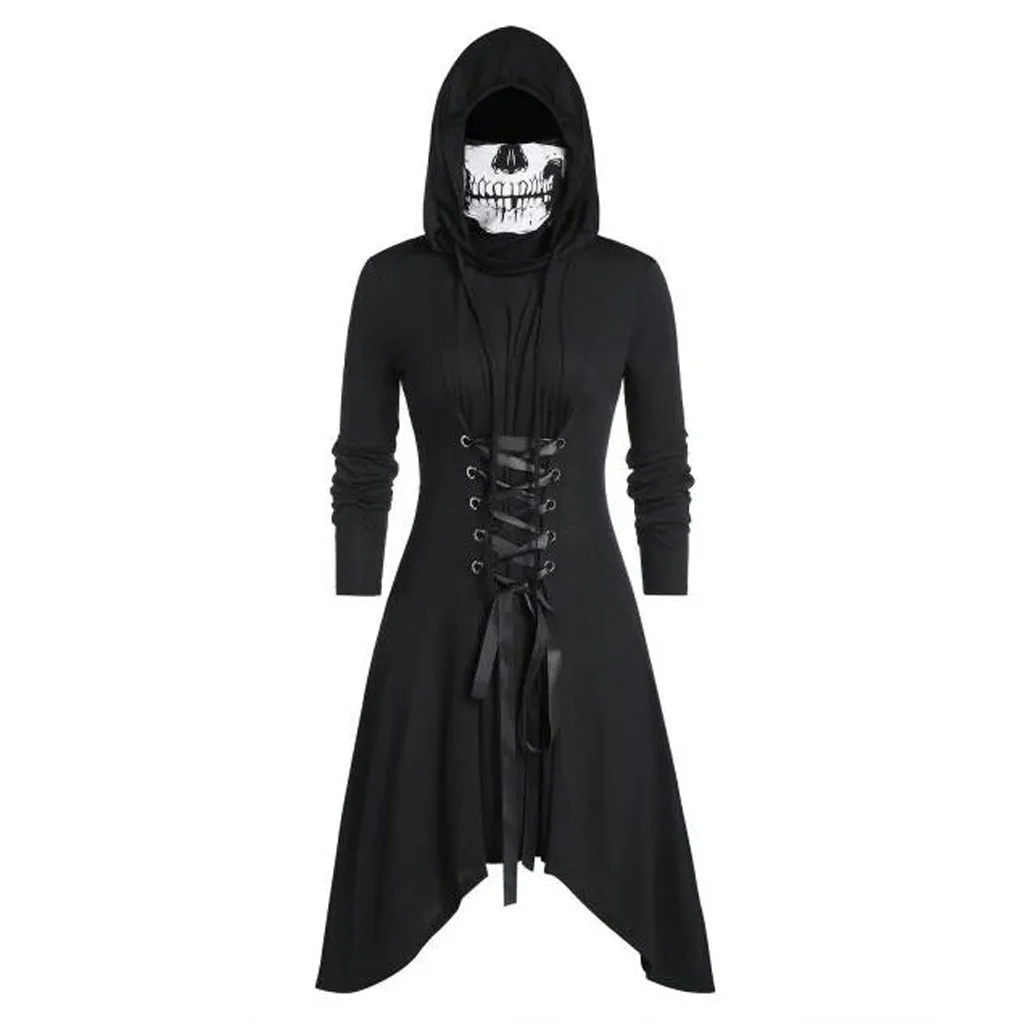 JAYCOSIN осень Хэллоуин с капюшоном платья для женщин сплошной цвет на шнуровке