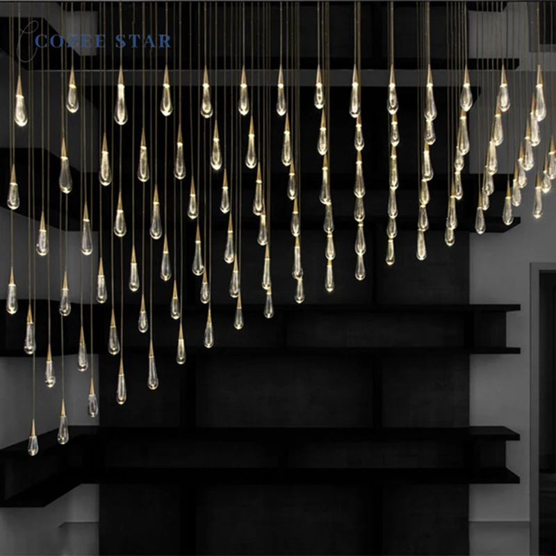 

Modern Water Drop LED Chandeliers Luxury Gold Crystal Metal Pendant Lights Fixture Bedroom Living Room Staircase Lamps Lustre