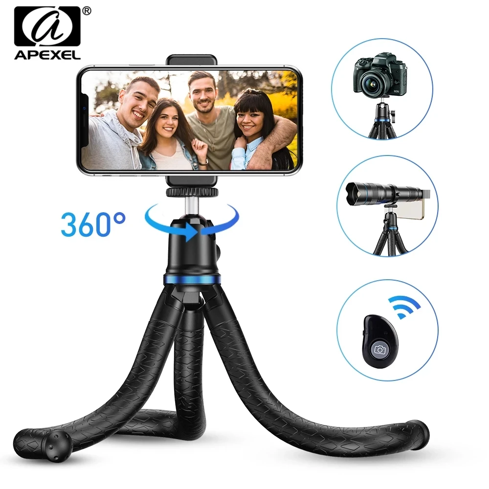 APEXEL JJ10 Tripod for Phone Octopus Flexible Tripod For Phone SLR DSLR Camera Tripod Phone Holder Clip Stand 360 Rotation Shoot