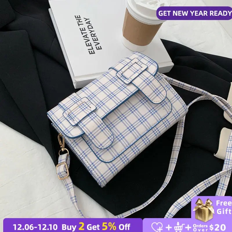 

PU Leather Women's Mini Shoulder Bags All-match Fashion Plaid Ladies Messenger Bag Female Small Square Handbags Clutch Purse