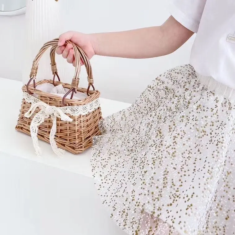 

children girls Straw Purses and Handbags Summer Rattan Handmade Bow Hand Bags Tote Ladies Lace Beach String Basket Bag Totes