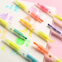 8pcs fruit smell highlighter pen transparent slant double side writing markers liner pen stationery office school supplies h6798