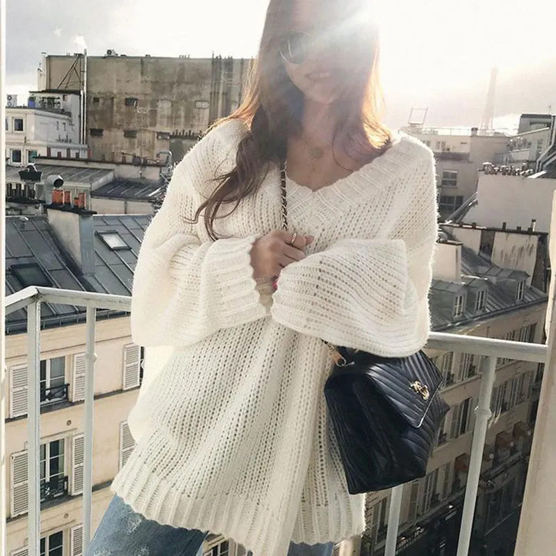 Diwish Long Full Sweater Women Pullovers Korean Knit Sweaters Harajuku Off Shoulder Solid Mohair Plus-size Streetwear | Женская одежда