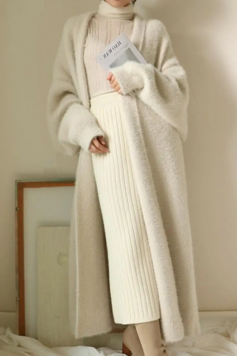 

Brands NEW Faux Mink Fur Coat Female Long Section Autumn and Winter Thick Sweater Coat Wild Knit Cardigan Jacket female