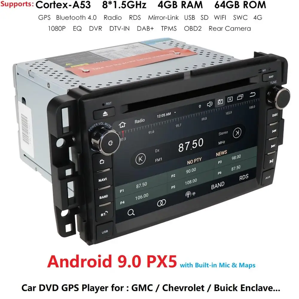 Android 9,0 автомобильный dvd-плеер радио для GMC Chevrolet Chevy Yukon Tahoe Sierra Acadia Suburban DSP ips PX5 4G ram 64G rom USB wifi