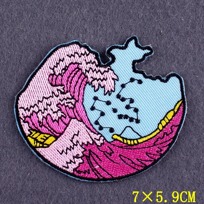 

Iron On Patch Sea Wave Mountain Patch Embroidered Patches For Clothing DIY Adventure Clothes Stickers Camping Patches On Clothes