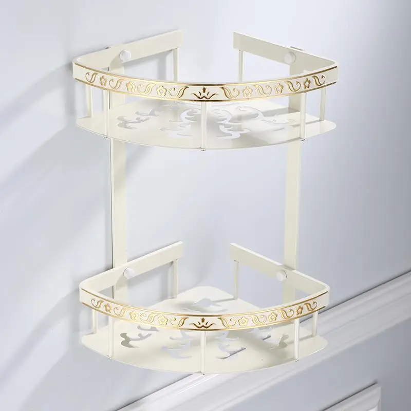 

Carved Aluminum Alloy Bathroom Shelf Wall Mounted Basket Bathroom Handware White Bathroom Shelves