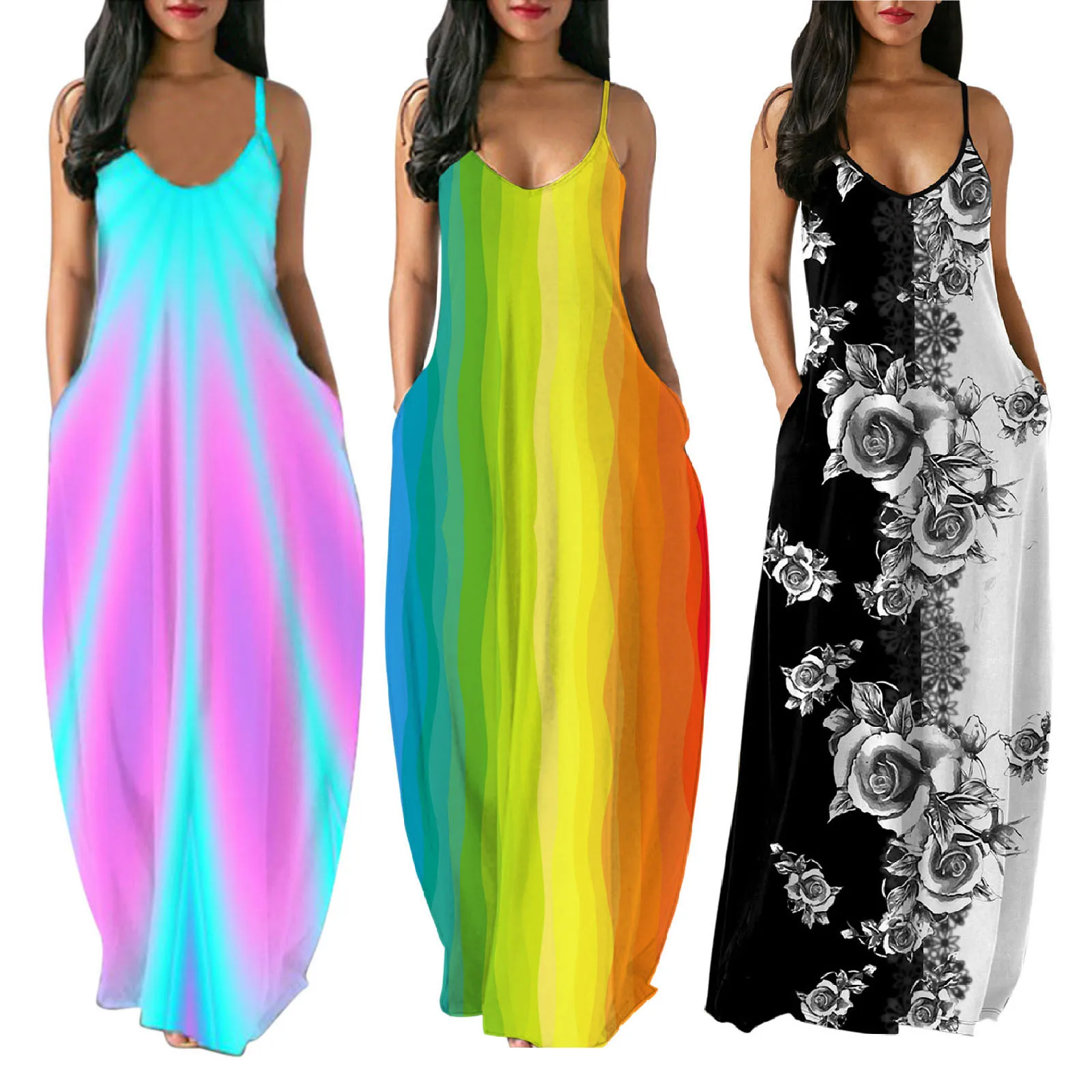 Fashion Summer Maxi Dress Women Floral Printed Sundress Casual Sleeveless Vestidos Female High Waist Robe Femme Plus Size 5XL
