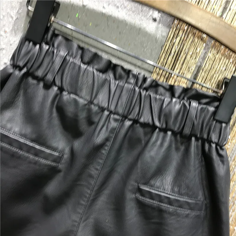 

Cakucool Women Summer Shorts Stamping Diamonds Wide Leg Shorts Sequined Bling Casual Hot Black Leather Shorts Plus Size Female
