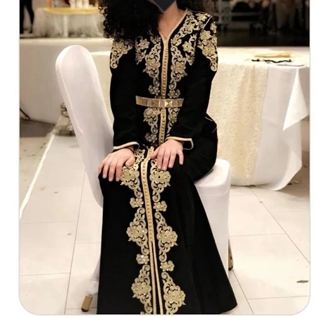 

Black Moroccan Kaftan Caftan Muslim Evening Dresses A-line Long Sleeves Appliques Beading Dubai Arabic Turkey Abaya Islamic Gown
