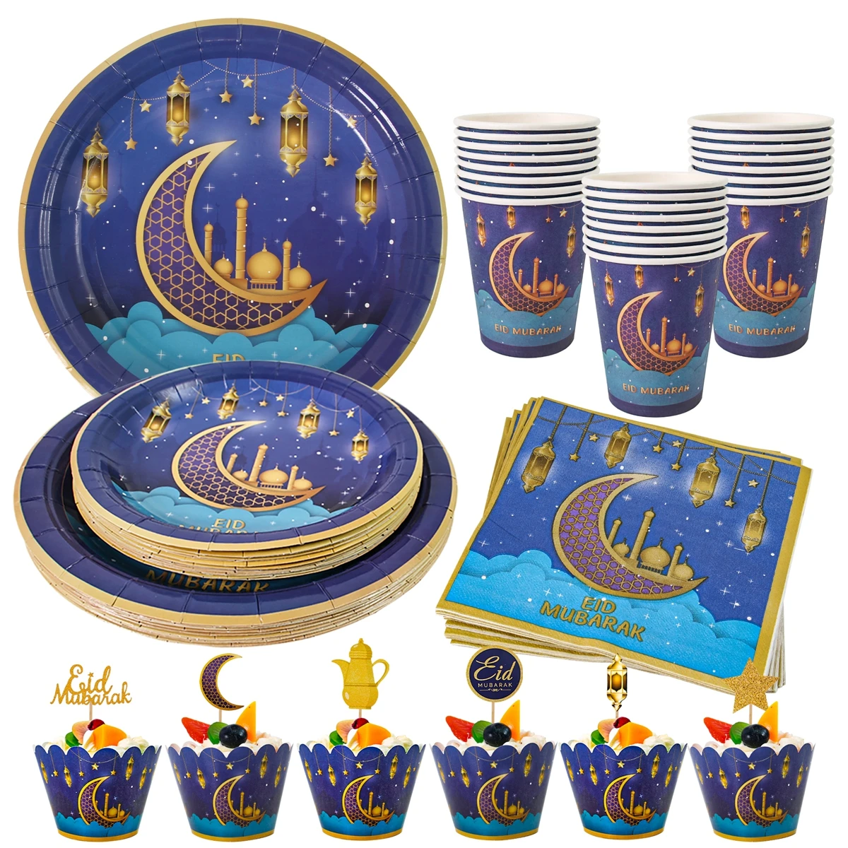 

Eid Mubarak Ramadan Decorations Ramadan Kareem Disposable Tableware Plates Banner Muslim Islamic Hijab Festival Party Supplies