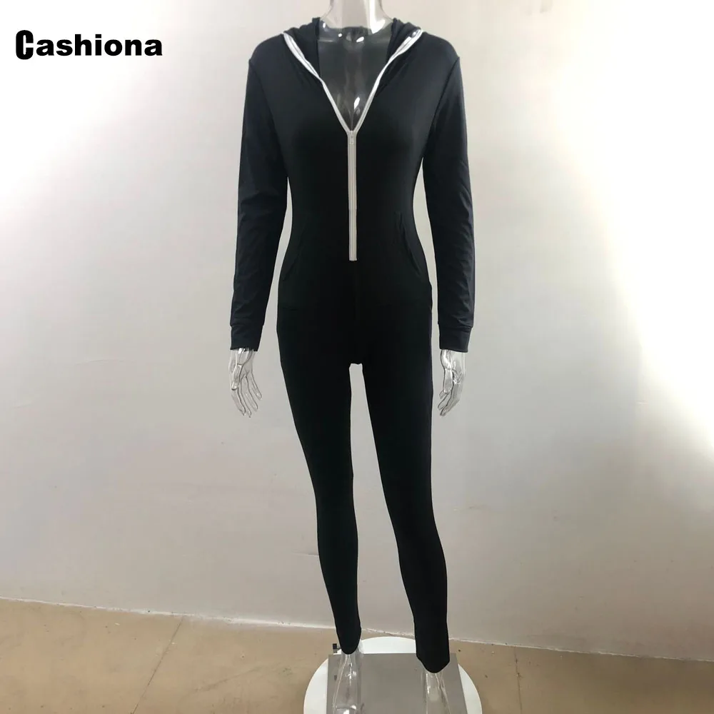 Cashiona Plus size Women Skinny Overalls Hooded Jumpsuits Patchwork Zipper Sexy 2021 European and American style Trouser Romper