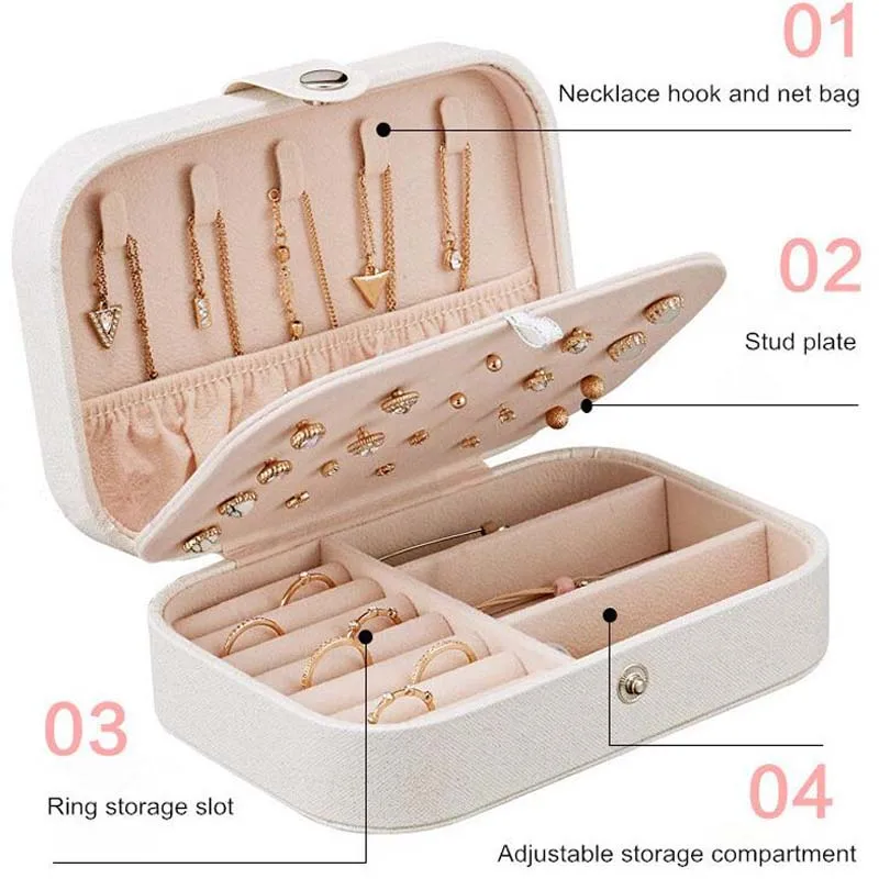 

Korean Style Fresh And Simple Girl Earrings Plate Jewelry Box Protable Leather Earrings Ring Multi-function Jewelry Storage Box