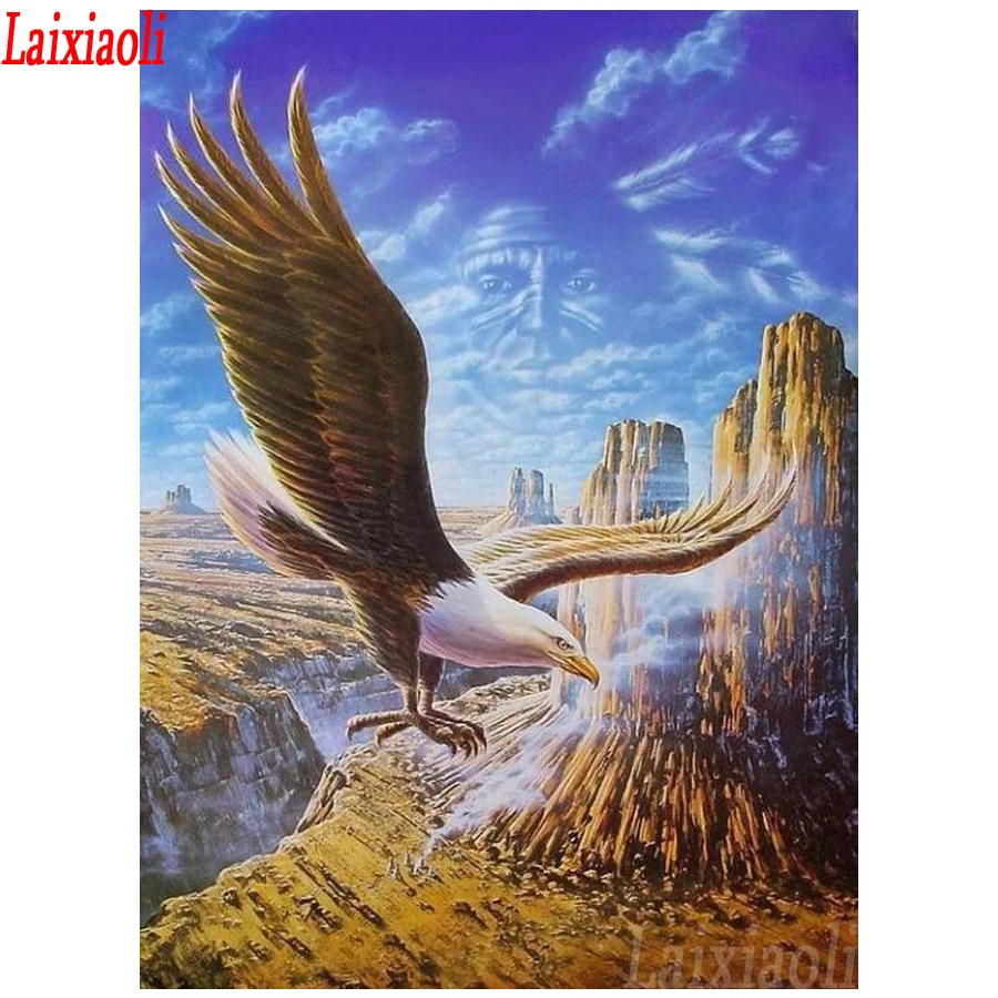 

Full Square Drill Diamond Painting Indian eagle landscape 5D painting rhinestones Embroidery Diamond Accessories Cross Stitch