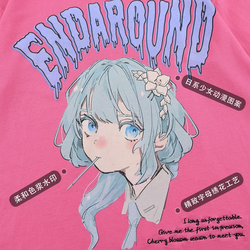 

Summer T-shirt Men Green Hair Girl Cartoon Anime Printed O-Neck Hip Hop Streetwear Japanese Harajuku Fashion Tops Men Clothing