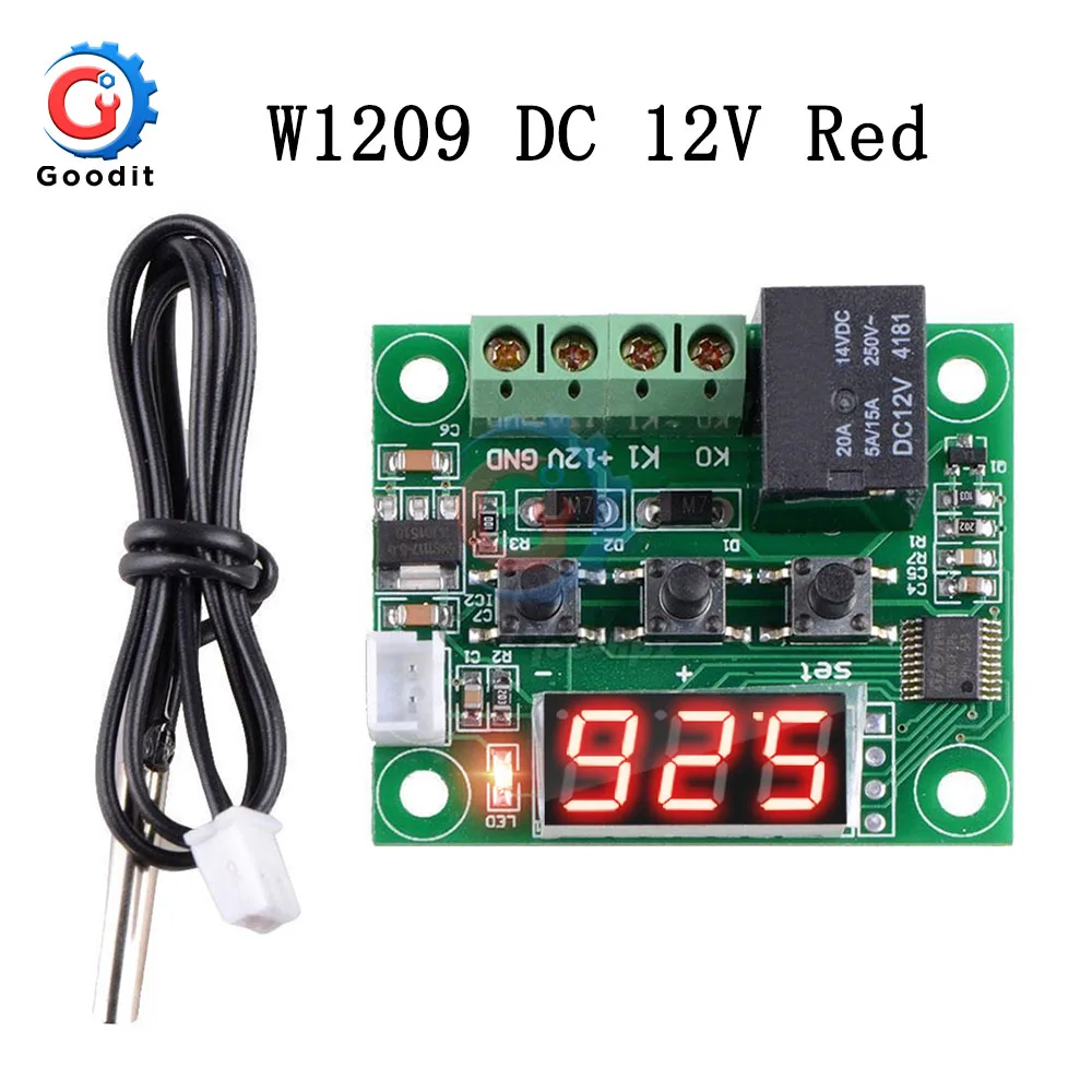 Red 12V DC 12 В W1209WK W1209 Цифровой термостат регулятор температуры Регулятор терморегулятор инкубатор NTC датчик метр чехол - Цвет: Red 12V