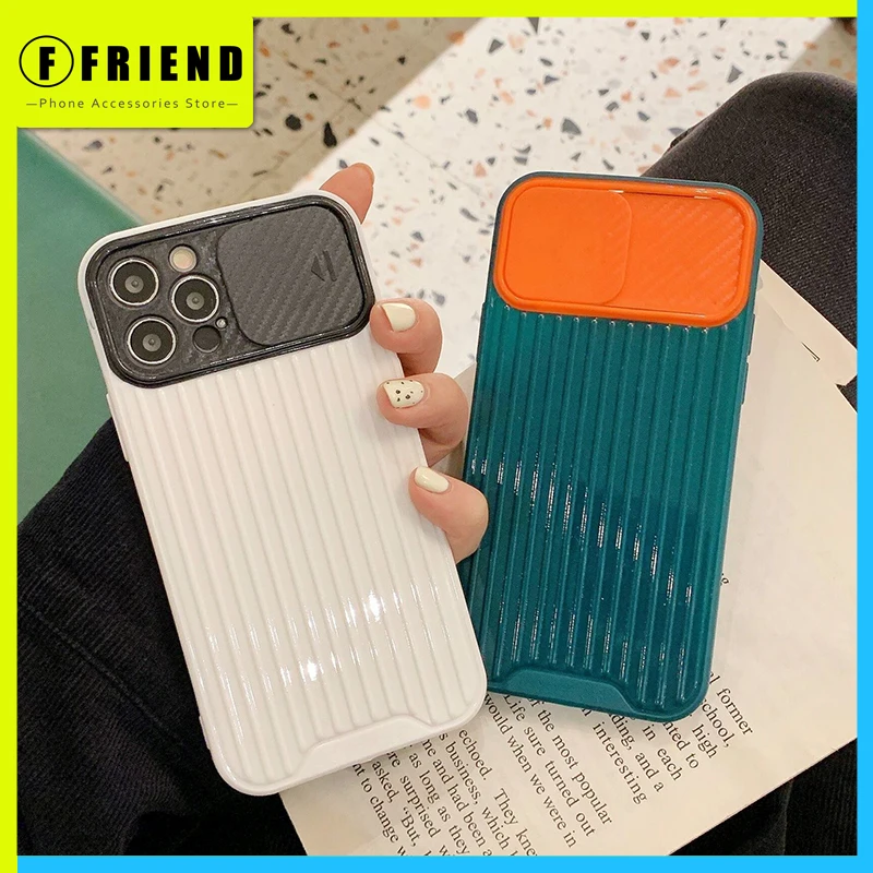 

Simple Luxury Luggage Contrast Color Slide Camera Lens Protectio Phone Cover for Iphone 11 12 Mini Pro Max 8p Xs Xr Phone Cases