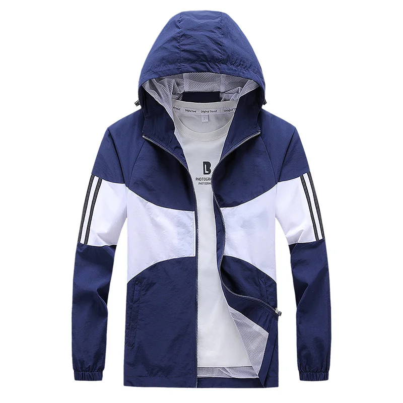 

Mens Hooded Jacket Men 2021 Spring New Fashion Windbreaker Patchwork Sports Jackets Black Coats Casual Loose Jacket For Men