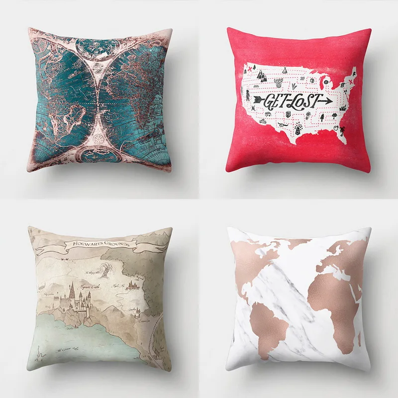 1 предмет Винтаж карта мира Стиль узор Чехлы для подушек из хлопка и льна накидка