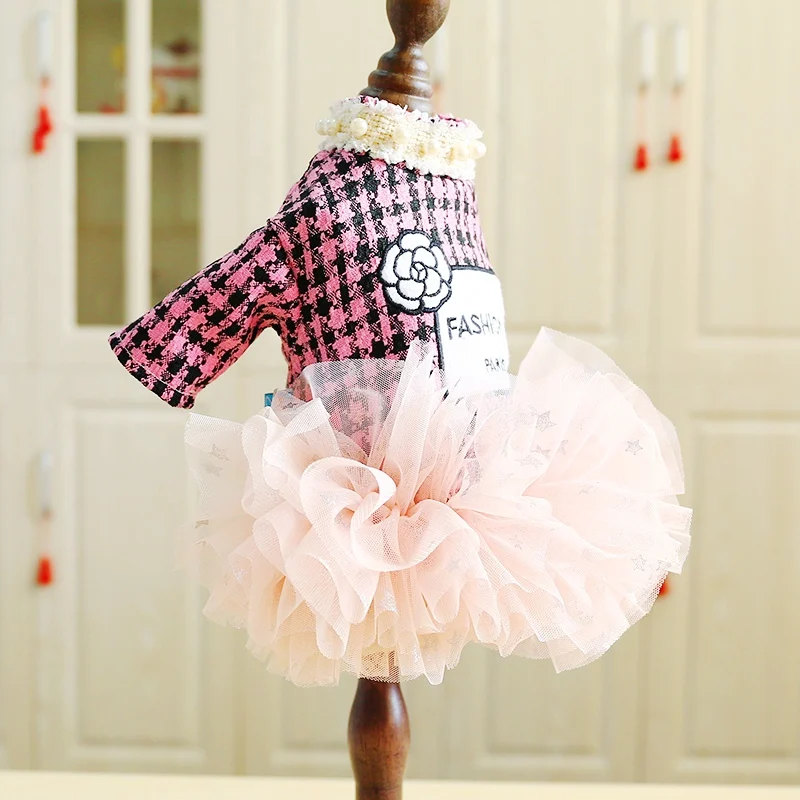 Розовый черный жемчуг элегантное собачье платье пальто юбка с кошкой аксессуары