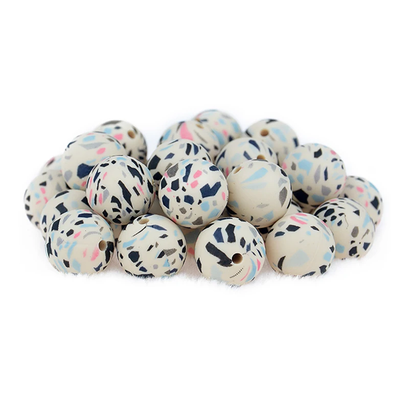 Coskiss 100PC Silicone Bead Food Grade Materials 15mm Teether Round Printing DIY Crafts Baby Teether Safe Rattle Beads