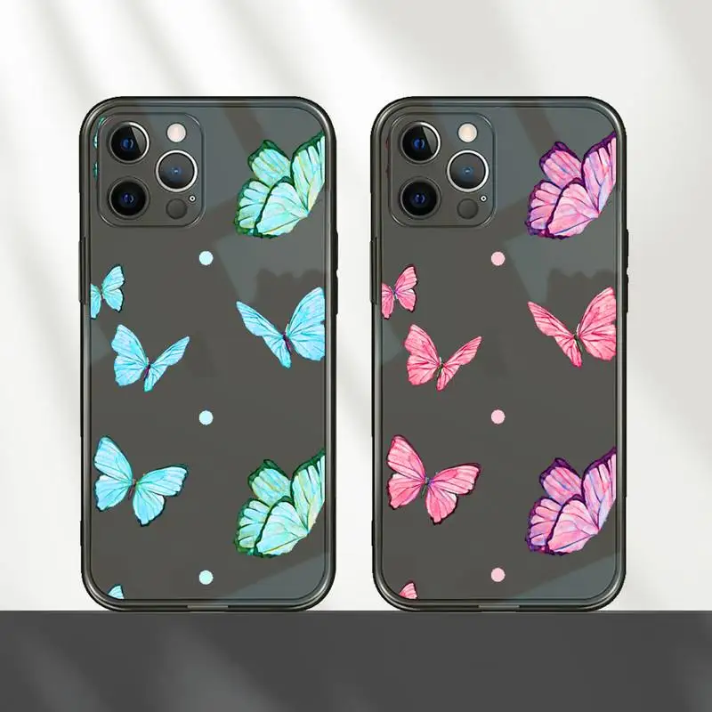 

cute sexy butterfly pink blue Phone Case For iPhone 12 11 8 7 mini pro X XS XR MAX Plus Black Transparent Cover