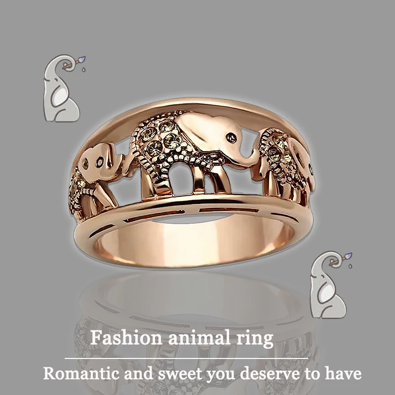 

Imitation -Plated Elephant Hollow Inlaid Zircon Animal Ladies Ring Fashion Elegant Girl Ring High-Quality Alloy Jewelry