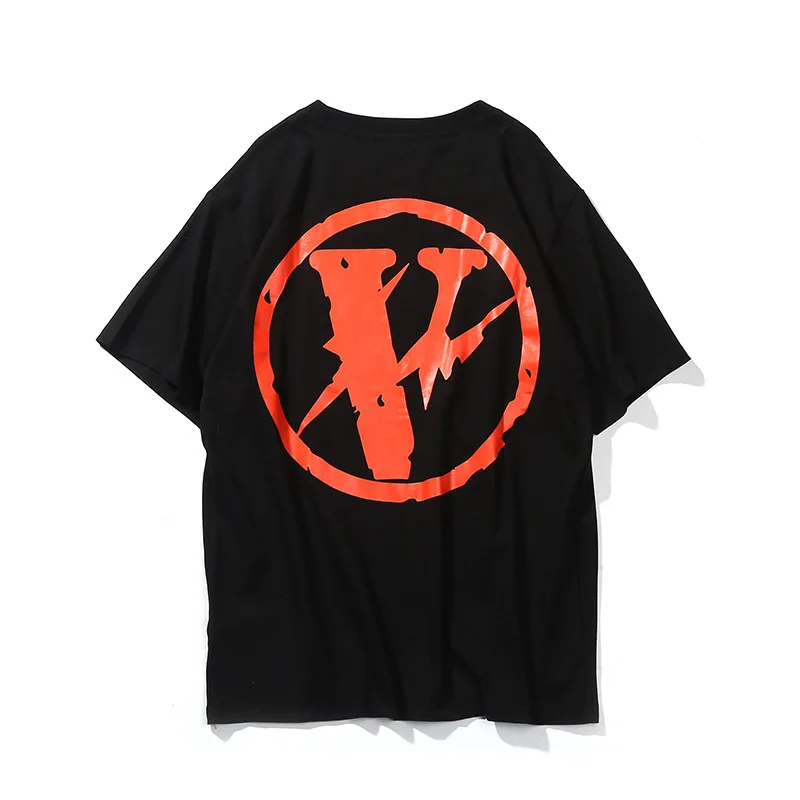 

men t VLONE shirt 100% cotton streetwear Women's T-shirt USA summer Short sleeve brand hip hop tshirt Lightning sign