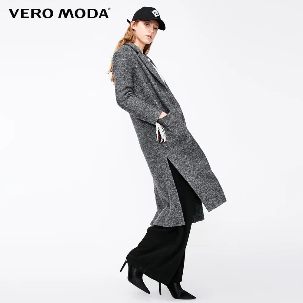 Женское винтажное шерстяное пальто Vero Moda прямое длинное с боковыми карманами
