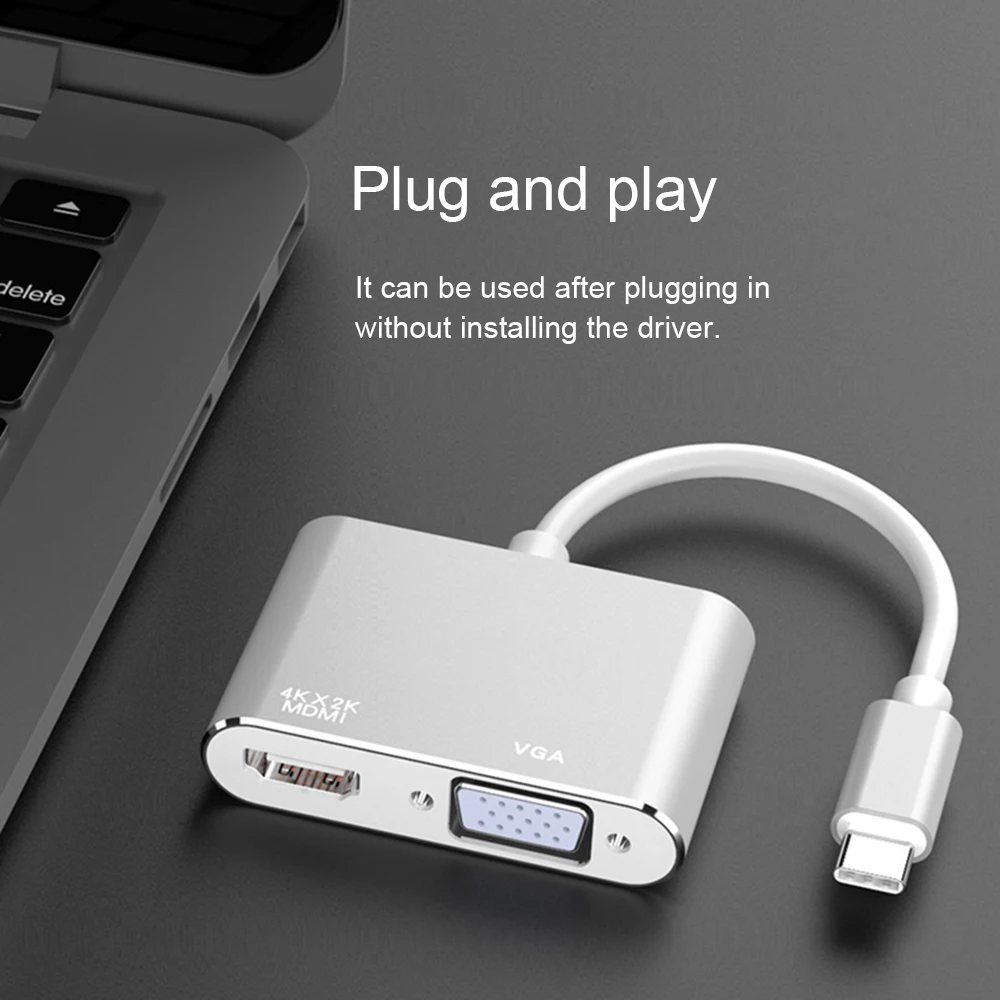 2 в 1 USB C HDMI Type к VGA адаптер 3 4K аудио видео конвертер для ноутбука Macbook Pro |