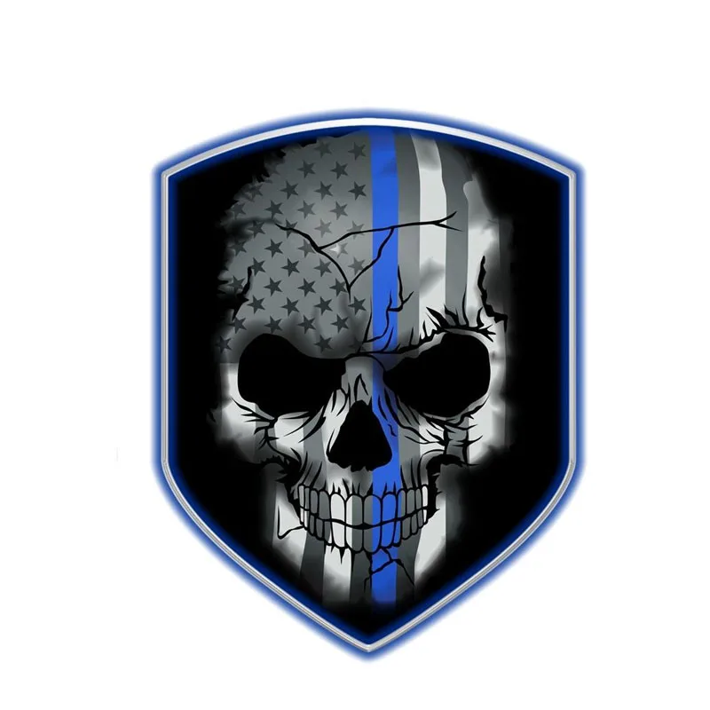 

10.2CM*13CM Personality Decal Blue Line Skull Shield Decal Skull Car Sticker PVC 6-0403