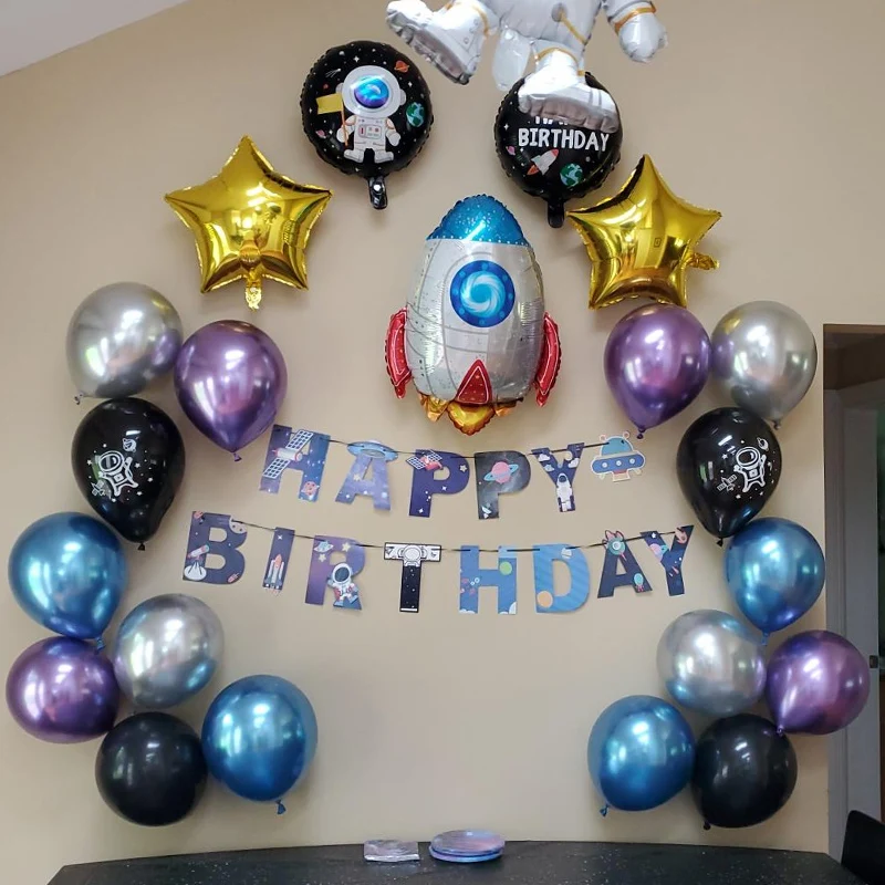 

Outer space party Rocket Ship Astronaut Foil Balloons Boy Galaxy/Solar System Theme Party Balon 2nd Birthday Party Decoration