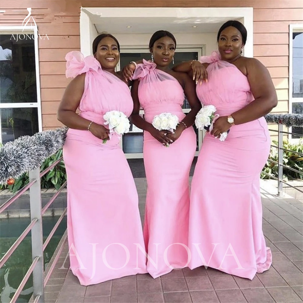 

Женское атласное платье-Русалка, розовое элегантное платье на одно плечо, платье для подружки невесты, вечернее платье для свадебной вечеринки