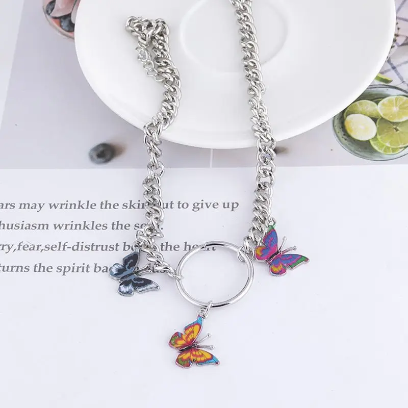 Яркое колье с бабочками ожерелье круглыми тяжелыми кубинскими цепочками