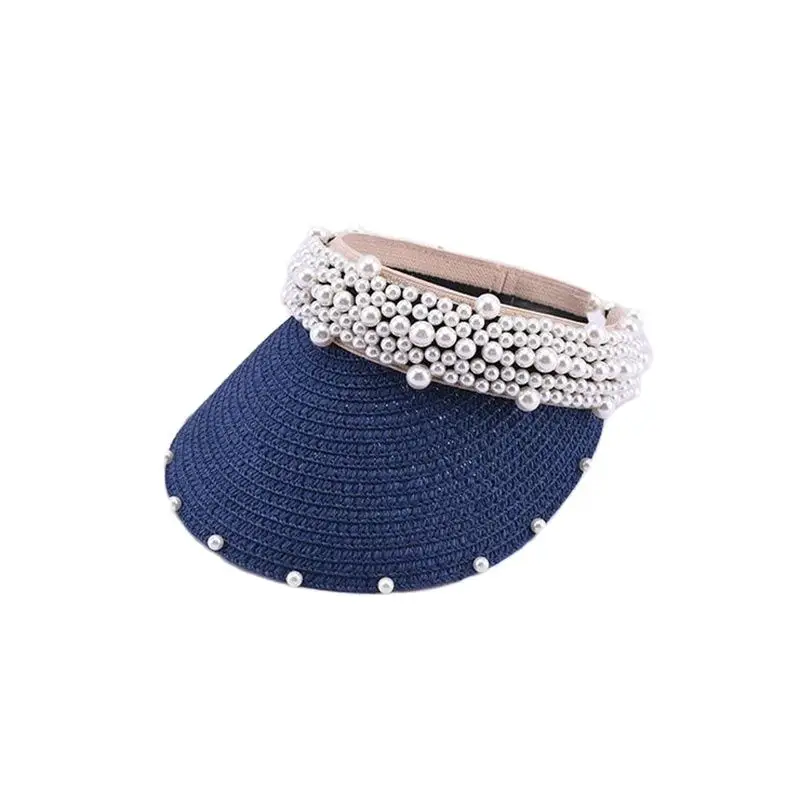 2019 New Fashion Summer Hat For Women Pearl Beach Empty Straw Sun UV Protection Panama Cap Bone | Аксессуары для одежды