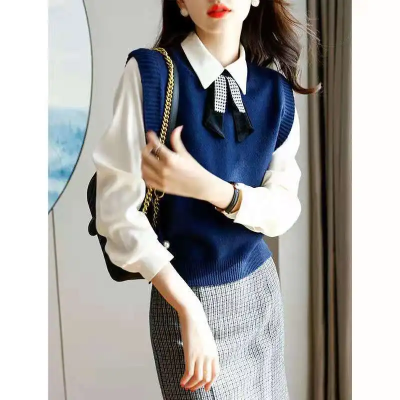 

2021Women's Sweater Vest O-neck Solid Color Simple and Versatile Korean Girl Chic Autumn and Winter Sleeveless Knitted Vest traf