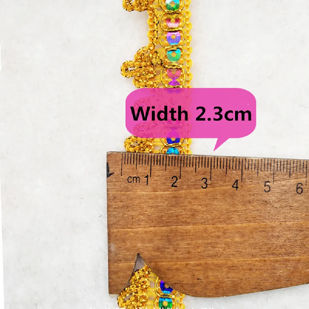 

Gold Lace Appliques 10 Yds/Lot Sewing Apparel Trims Sequined Embroidery Ribbons Costumes Accessories 2.3CM