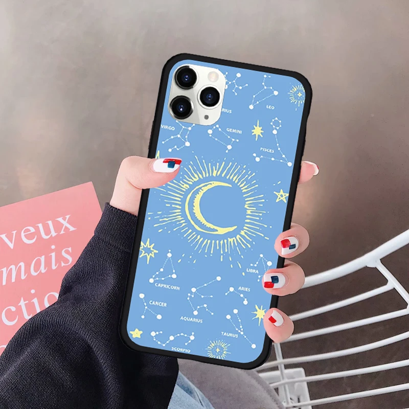GYKZ Fashion Sun Moon Face Phone Case For iPhone 7 11 Pro XS MAX SE 2020 XR X 8 6Plus Planet Star Silicone Hard Cover Fundas Bag | Мобильные