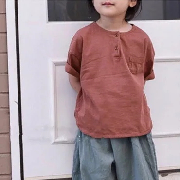 

2021 Summer New Children Boy Girl Solid Fashion Short Sleeve T-shirt Kids Button Casual Decoration Loose Children's Tops