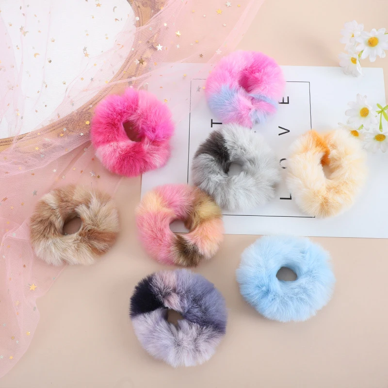 

Резинка для волос из искусственного кроличьего меха женская, эластичная резинка для волос для девочек, плюшевая заколка для конского хвост...