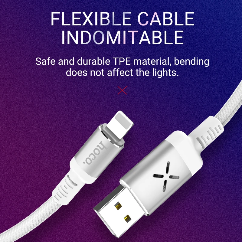 hoco зарядный кабель для lightning передача данных цветная подсветка управление