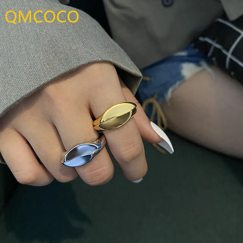 QMCOCO серебряные Простые Кольца для женщин трендовые винтажные элегантные креативные сращивающиеся геометрические ювелирные изделия ручной работы подарки на день рождения