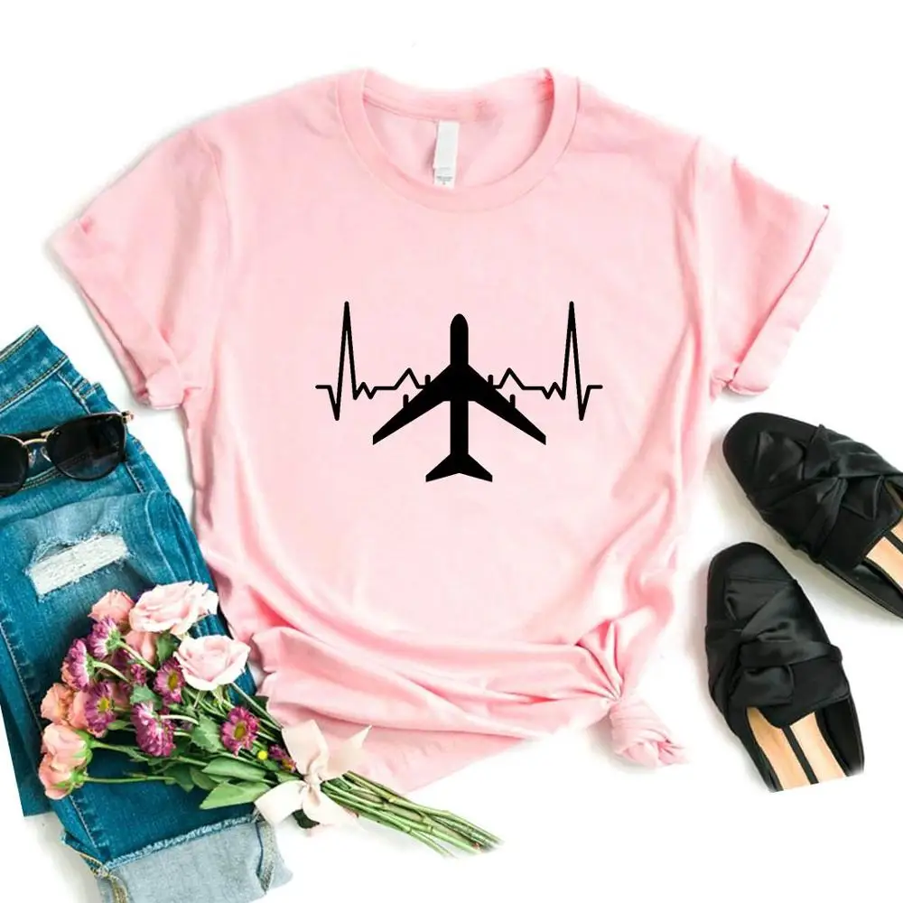 

Plane Heartbeat Print Women tshirt Cotton Casual Funny t shirt Gift Lady Yong Girl Top Tee 6 Color A-1107