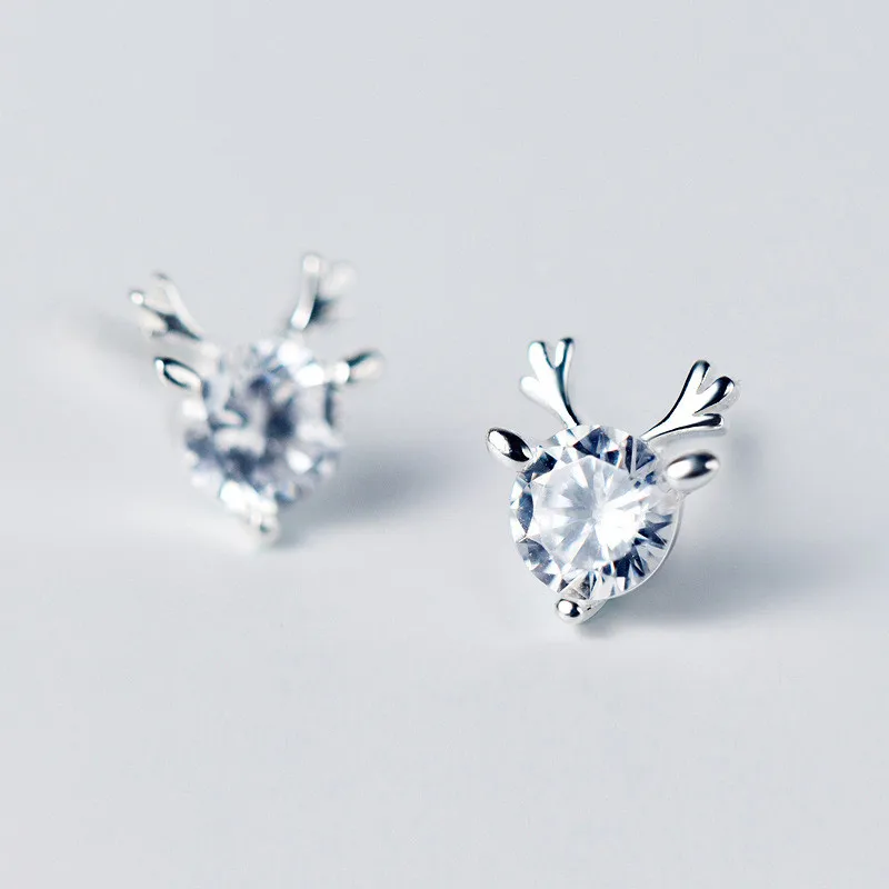 

Hmes 925 Sterling Silver Christmas Elk Earrings Zirconia Minimalist Fashion Cute Animal Shape Earrings Ladies Gift