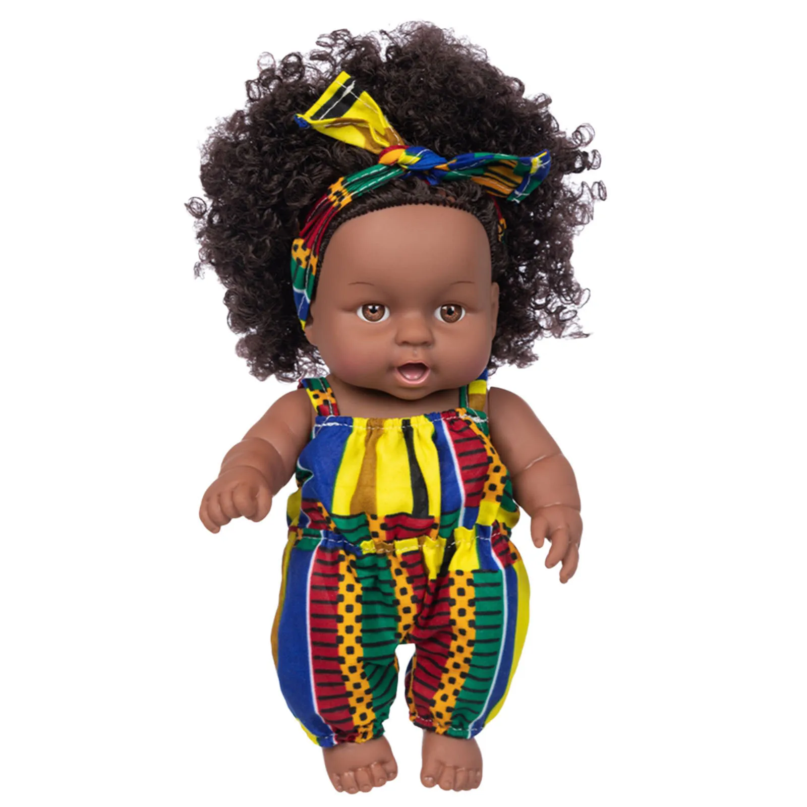 

Black African Doll Black Baby Cute Curly Black 8-Inch Vinyl Baby Toy Early Educational Toys Models Study Learning Fun Toys