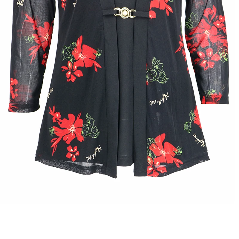 YTL Женская винтажная блузка с цветочным принтом рубашка длинным рукавом сетчатая