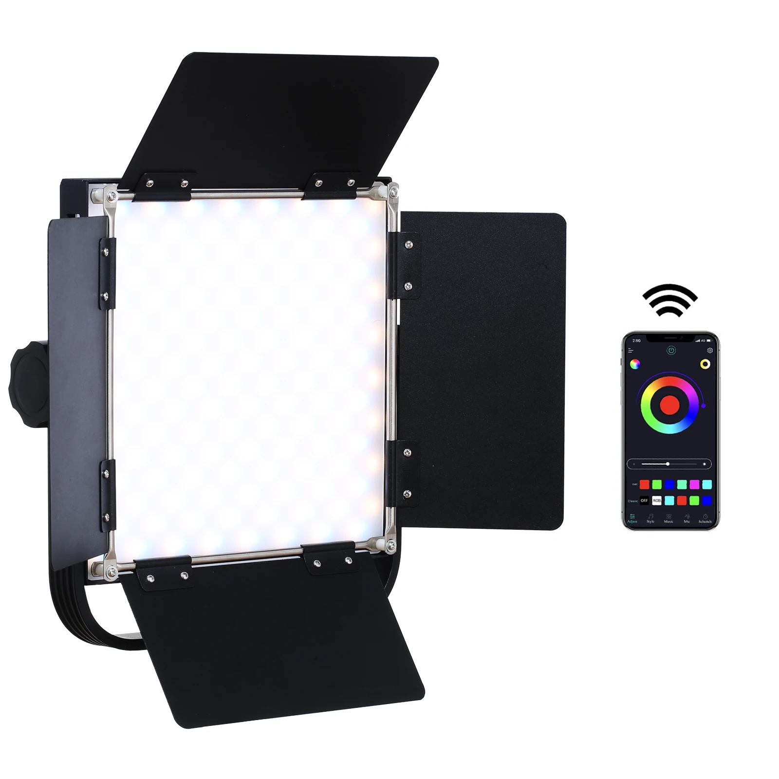 

Andoer VL576 RGB светодиодный видео свет двухцветная температура 2700-9999K фотографисветильник с Barndoor для студийной фотосъемки на открытом воздухе